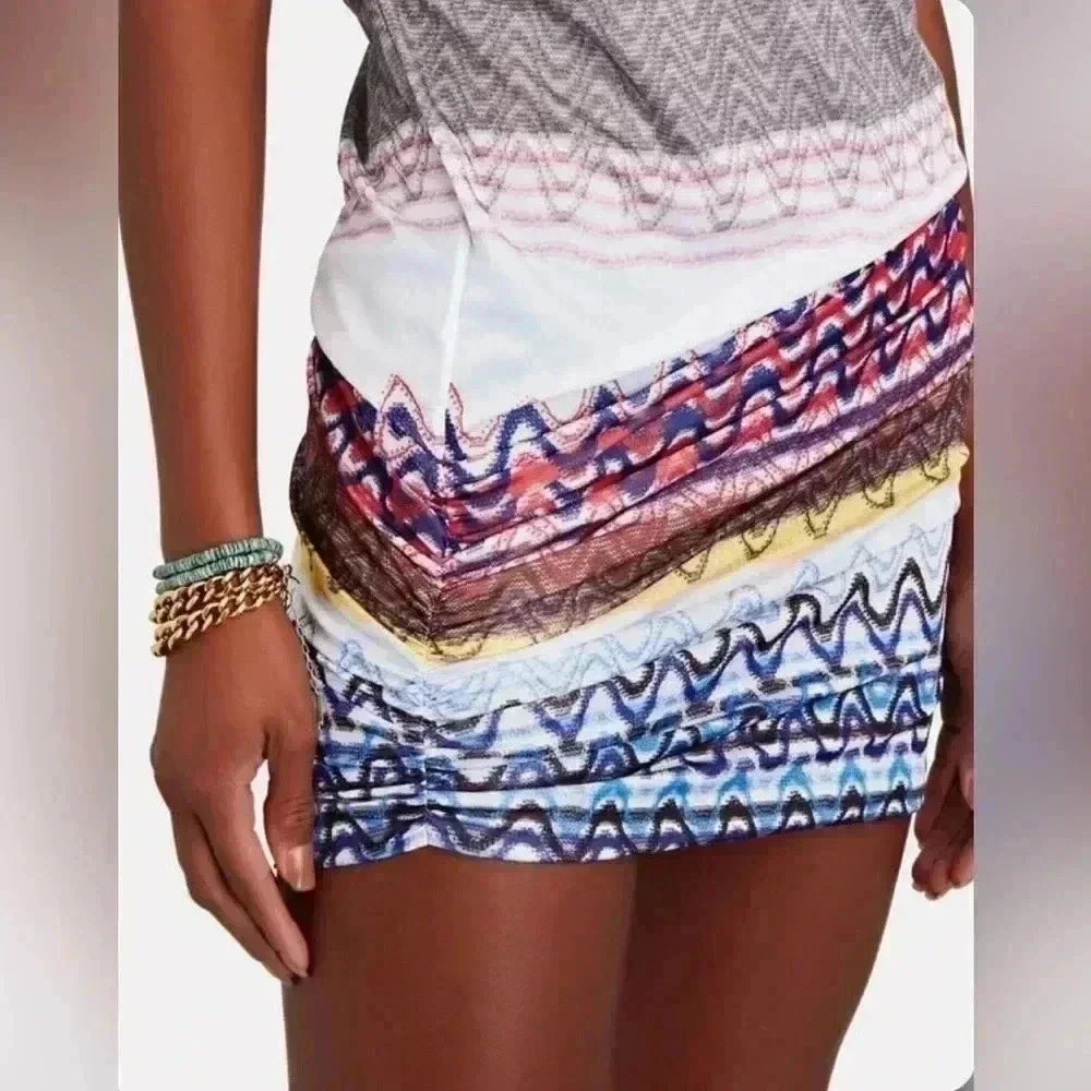 MISSONI Mini Dress Knit Chevron Boatneck 44 8 L Multicolor Midi Short Fitted - Picture 3 of 12